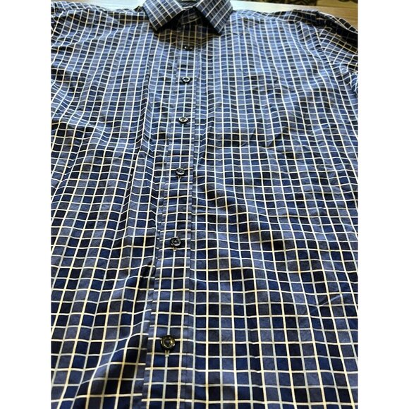 Bugatchi Uomo Shirt Men's Large Blue Checkered Flip Cuff Design Preppy‎ Formal - Picture 13 of 15